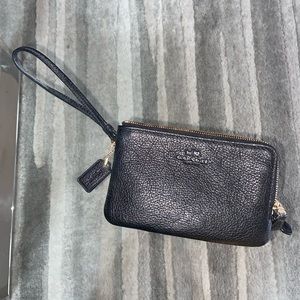 Mini genuine leather black Coach wristlet